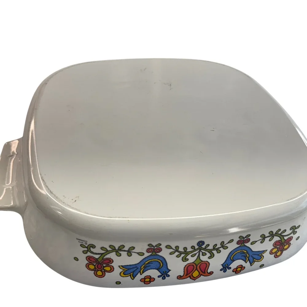 Vintage Ceramic Baking Dish with Folk Art Birds‎ and Flowers